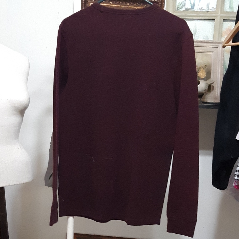Mens long sleeve sweater Sz Medium Thermal Type GEORGE Maroon Crewneck b45
